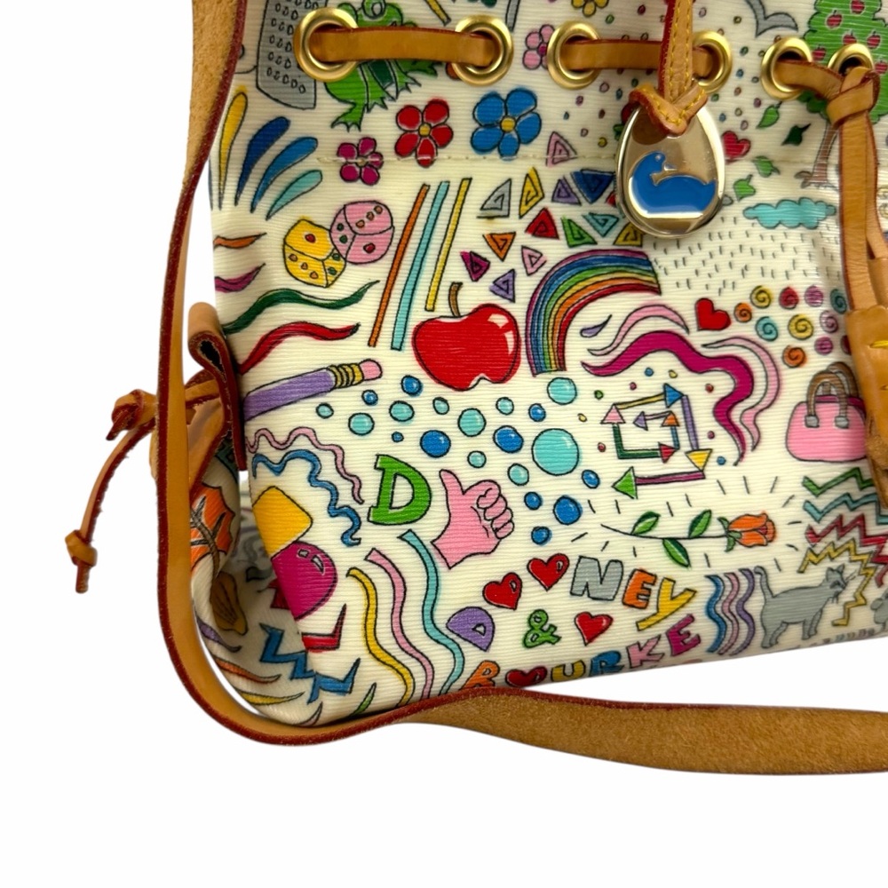 Dooney & Bourke Multicolor Doodle Print Satchel with Tan Leather Trim - Picture 5 of 11